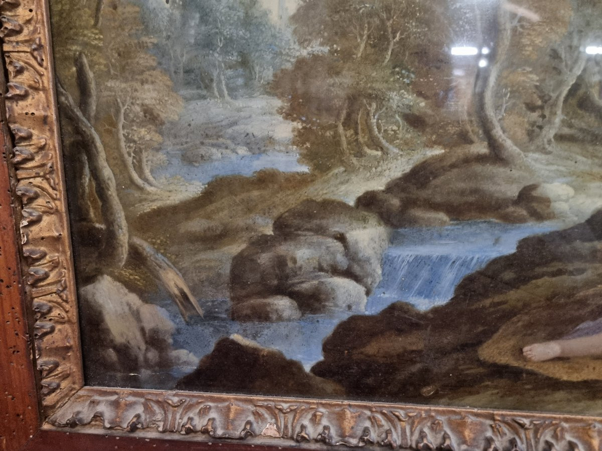 DIPINTO SOTTO VETRO - MADDALENA CON PAESAGGIO  - SECONDA META DEL XVII SECOLO  - CENTRO ITALIA -photo-3
