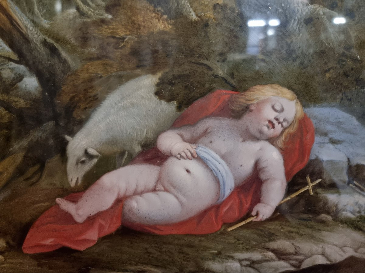 DIPINTO SOTTO VETRO - SAN GIOVANNINO DORMIENTE  - SECONDA META DEL XVII SECOLO  - CENTRO ITALIA-photo-2