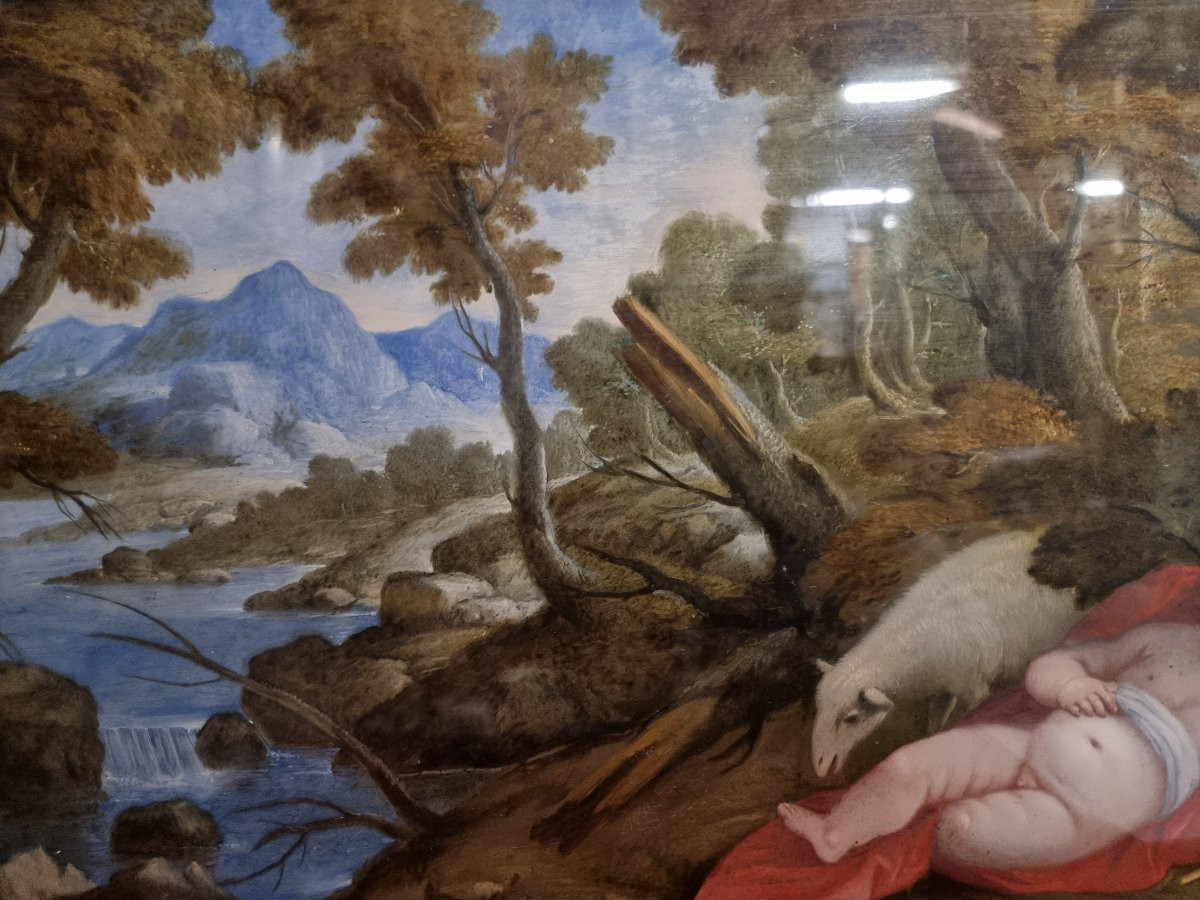 DIPINTO SOTTO VETRO - SAN GIOVANNINO DORMIENTE  - SECONDA META DEL XVII SECOLO  - CENTRO ITALIA-photo-2