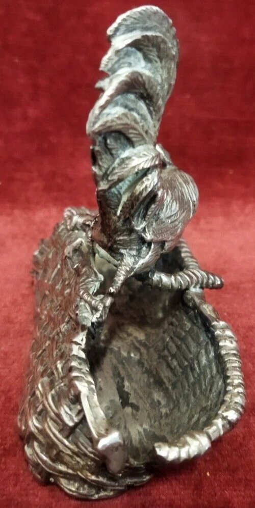 SCULTURA ARGENTO GALLO SOPRA CESTINO BOLLO 84 RUSSIA-photo-2