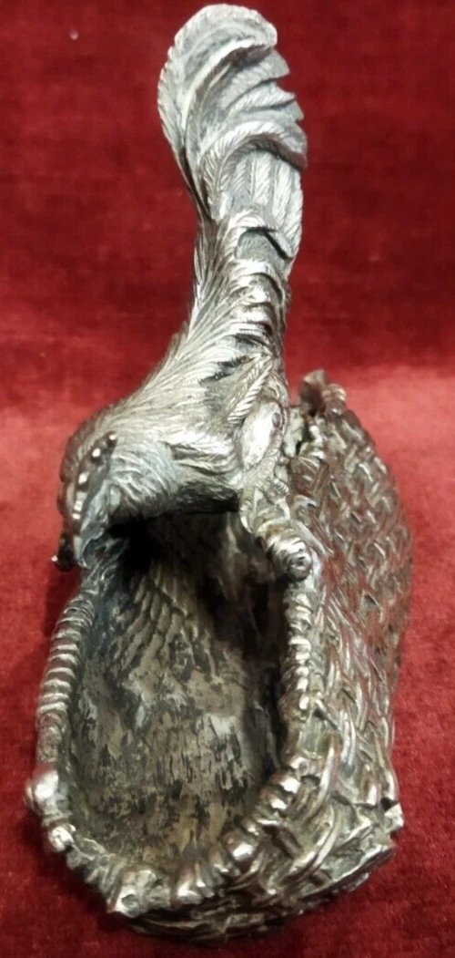 SCULTURA ARGENTO GALLO SOPRA CESTINO BOLLO 84 RUSSIA-photo-4