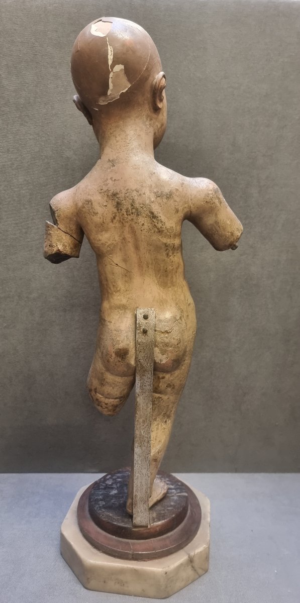 SCULTURA IN LEGNO LACCATO OCCHI IN VETRO - GESU BAMBINO - ITALIA CENTRALE - XVIII SECOLO-photo-3