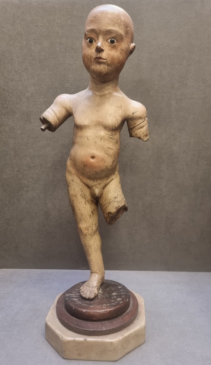 SCULTURA IN LEGNO LACCATO OCCHI IN VETRO - GESU BAMBINO - ITALIA CENTRALE - XVIII SECOLO