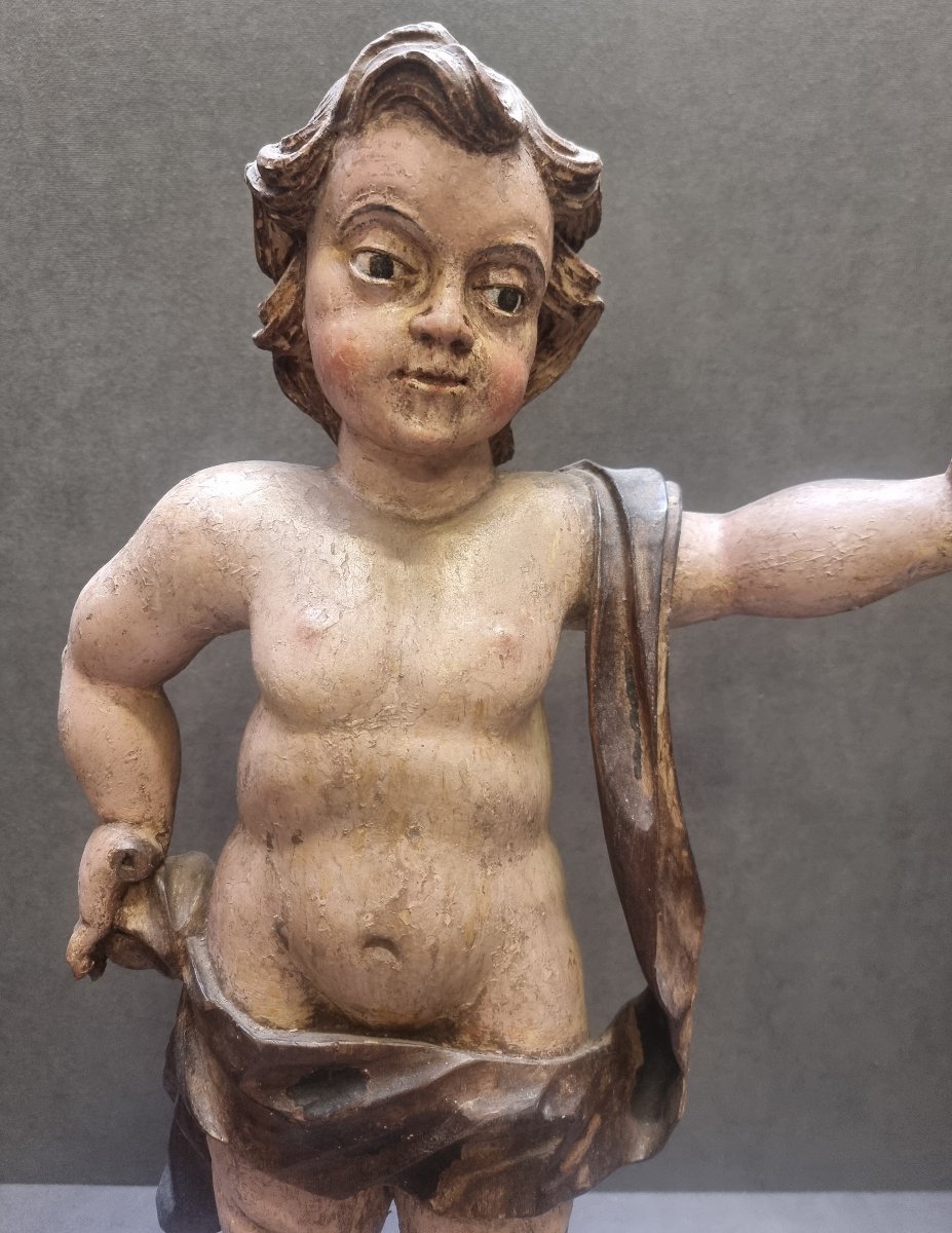 SCULTURA LEGNO LACCATO INTAGLIATO - GESU BAMBINO  - PRIMA META DEL XVII SECOLO - FRANCIA-photo-2