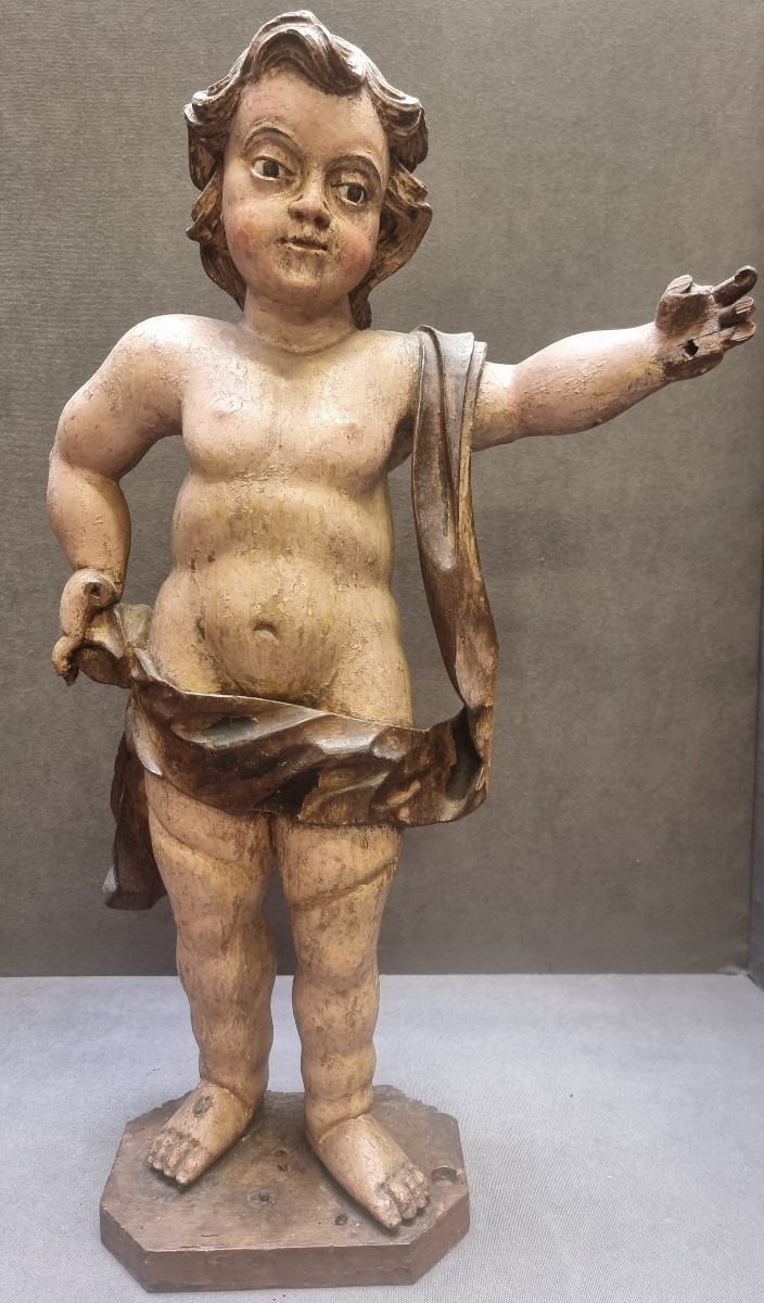 SCULTURA LEGNO LACCATO INTAGLIATO - GESU BAMBINO  - PRIMA META DEL XVII SECOLO - FRANCIA