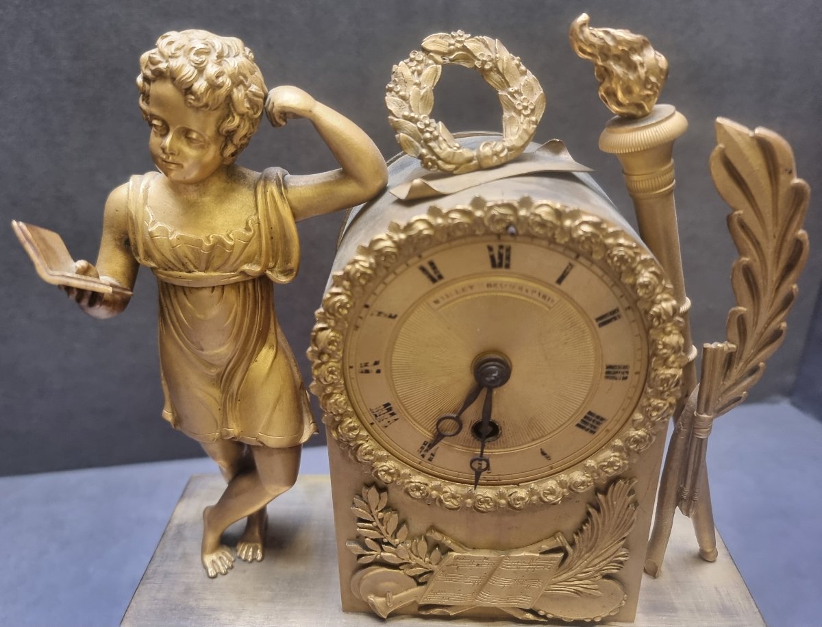 OROLOGIO DA TAVOLO IN BRONZO DORATO   FRANCIA - CARLO X - PRIIMA META DEL XIX SECOLO-photo-1