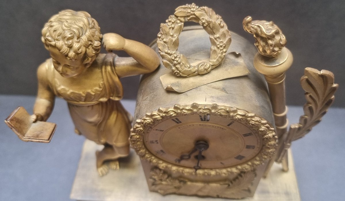 OROLOGIO DA TAVOLO IN BRONZO DORATO   FRANCIA - CARLO X - PRIIMA META DEL XIX SECOLO-photo-5