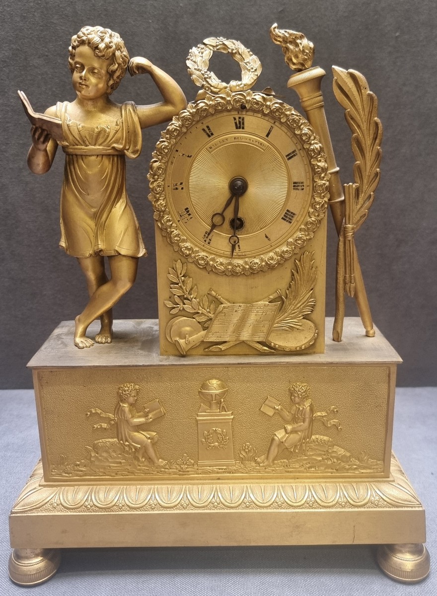 OROLOGIO DA TAVOLO IN BRONZO DORATO   FRANCIA - CARLO X - PRIIMA META DEL XIX SECOLO