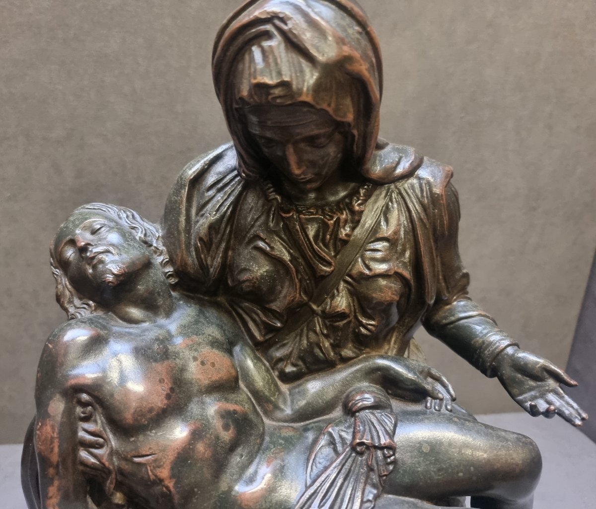 SCULTURA BRONZO MODELLO PIETA' MICHELANGELO - META XIX SECOLO - ITALIA CENTRALE-photo-1