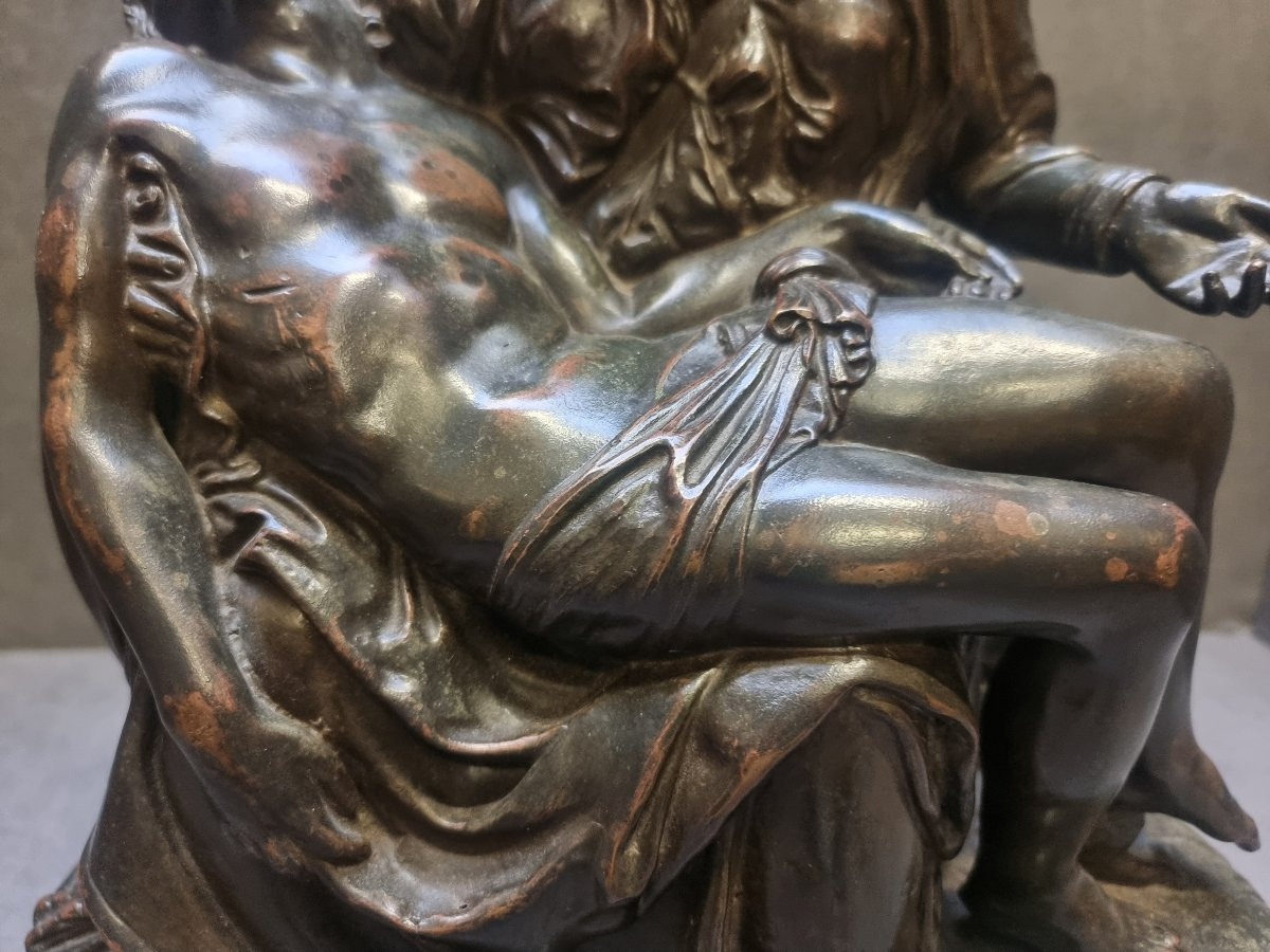 SCULTURA BRONZO MODELLO PIETA' MICHELANGELO - META XIX SECOLO - ITALIA CENTRALE-photo-2