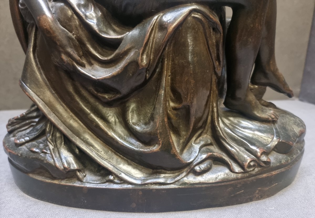 SCULTURA BRONZO MODELLO PIETA' MICHELANGELO - META XIX SECOLO - ITALIA CENTRALE-photo-3