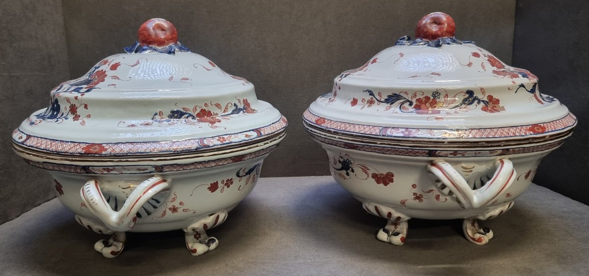 COPPIA ZUPPIERE IN CERAMICA DIPINTA - MILANO FABBRICA PASQUALE RUBATI (1760-1790) -photo-2