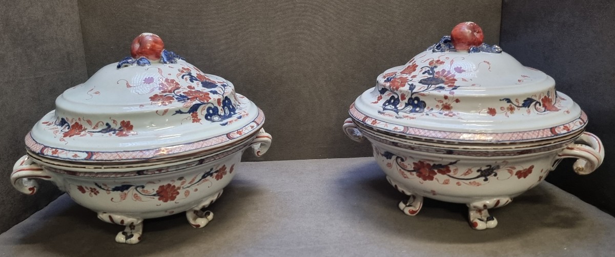 COPPIA ZUPPIERE IN CERAMICA DIPINTA - MILANO FABBRICA PASQUALE RUBATI (1760-1790) 