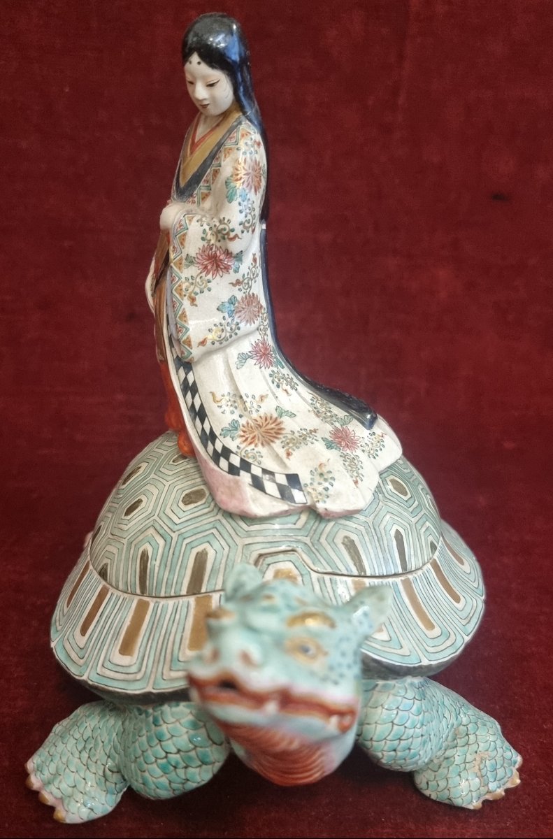 SCATOLA DONNA SU DRAGO CERAMICA SATSUMA GIAPPONE - DEL XIX SECOLO-photo-4