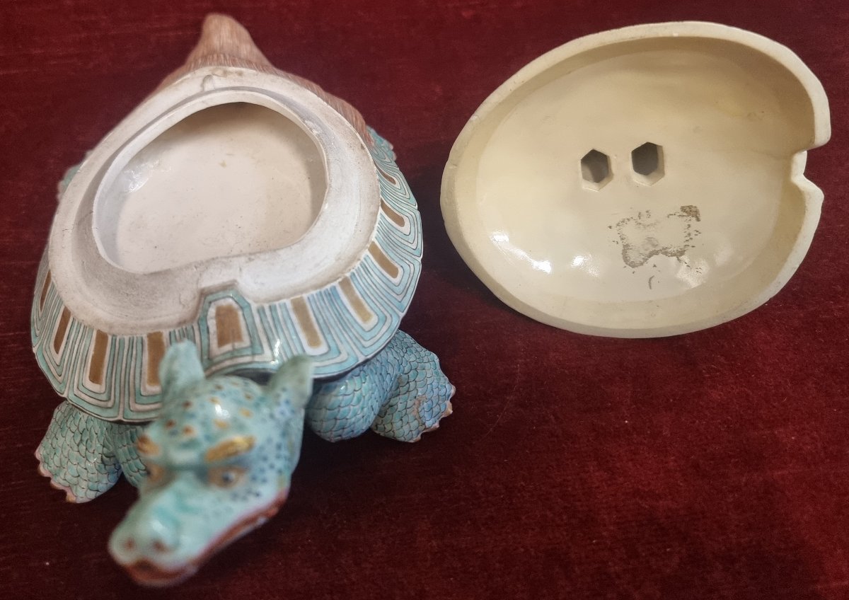 SCATOLA DONNA SU DRAGO CERAMICA SATSUMA GIAPPONE - DEL XIX SECOLO-photo-1
