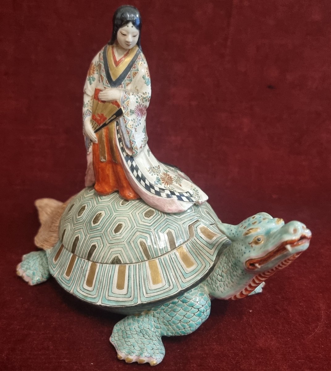 SCATOLA DONNA SU DRAGO CERAMICA SATSUMA GIAPPONE - DEL XIX SECOLO-photo-4