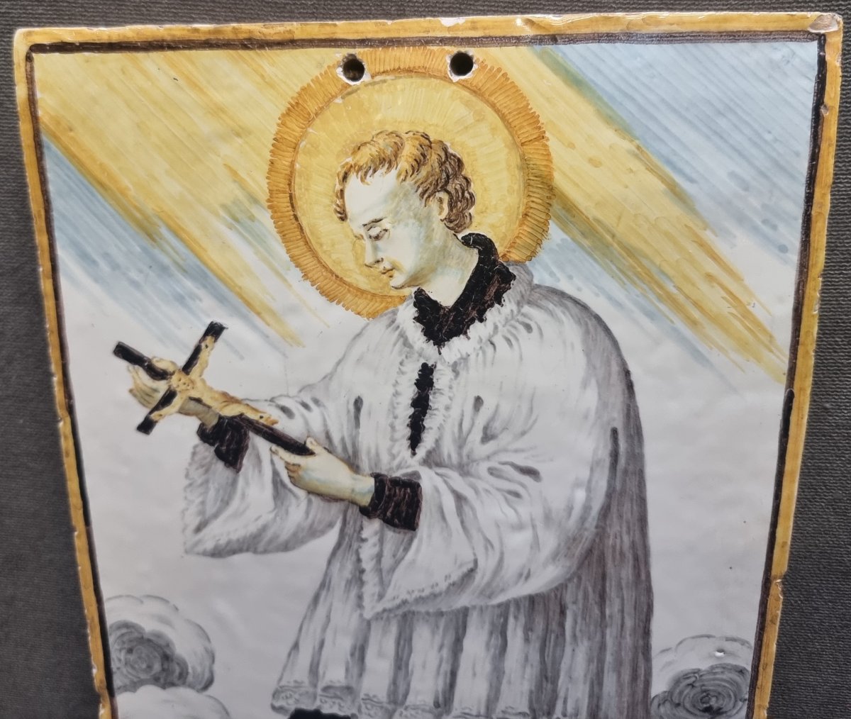 MATTONELLA IN CERAMICA CASTELLI - SAN LUIGI GONZAGA - PRIMA META' DEL XIX SECOLO-photo-3