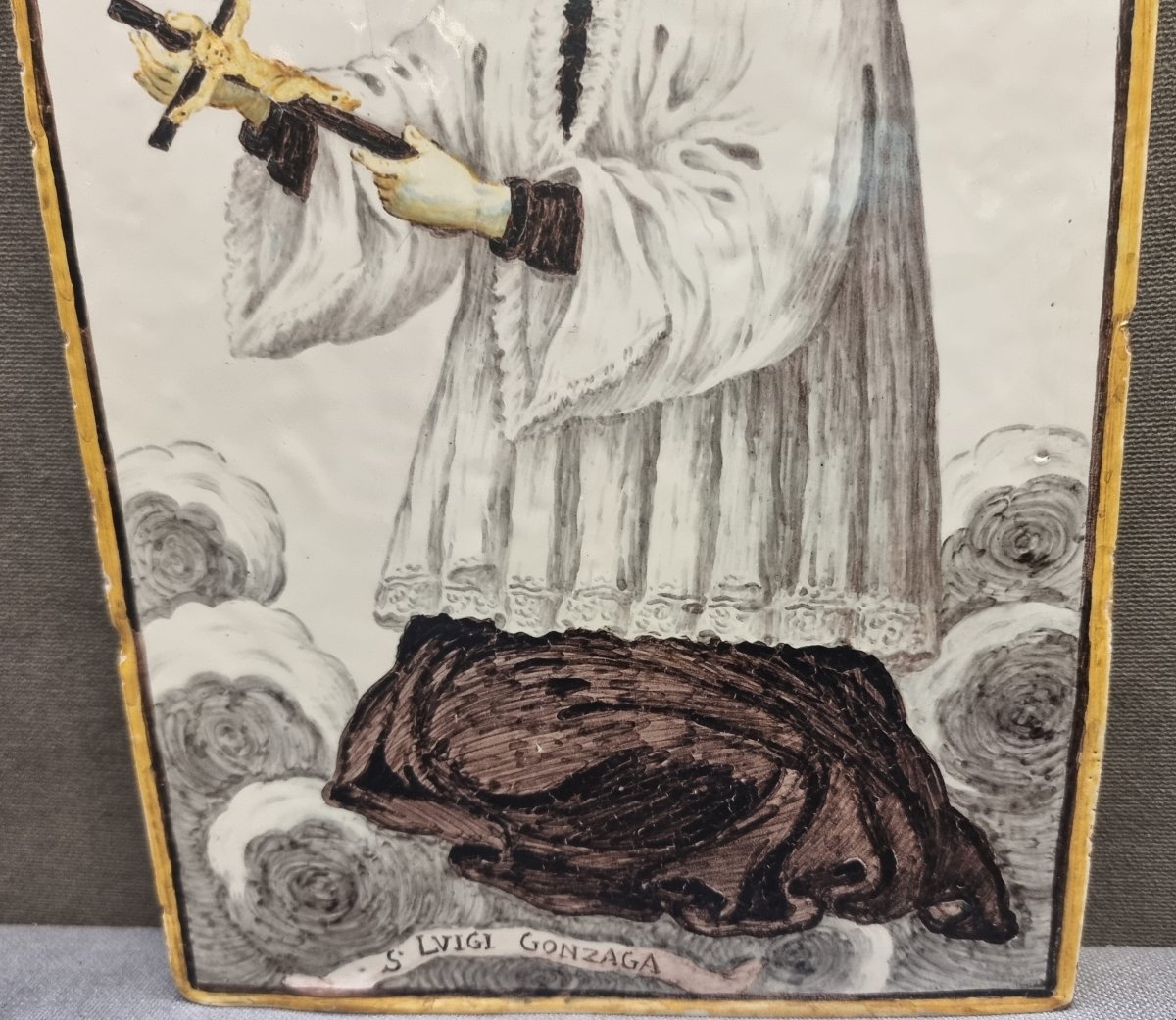 MATTONELLA IN CERAMICA CASTELLI - SAN LUIGI GONZAGA - PRIMA META' DEL XIX SECOLO-photo-4