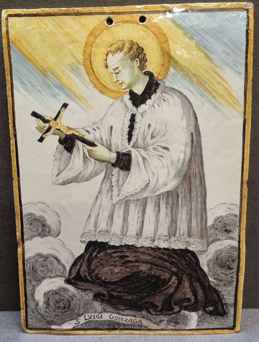 MATTONELLA IN CERAMICA CASTELLI - SAN LUIGI GONZAGA - PRIMA META' DEL XIX SECOLO