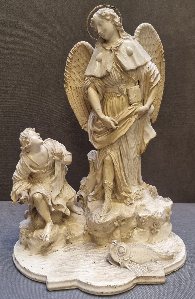 GRUPPO IN TERRAGLIA RAFFIGURANTE TOBIA E L'ANGELO - GIOVANNI VOLPATO ROMA - FINE XVIII SECOLO