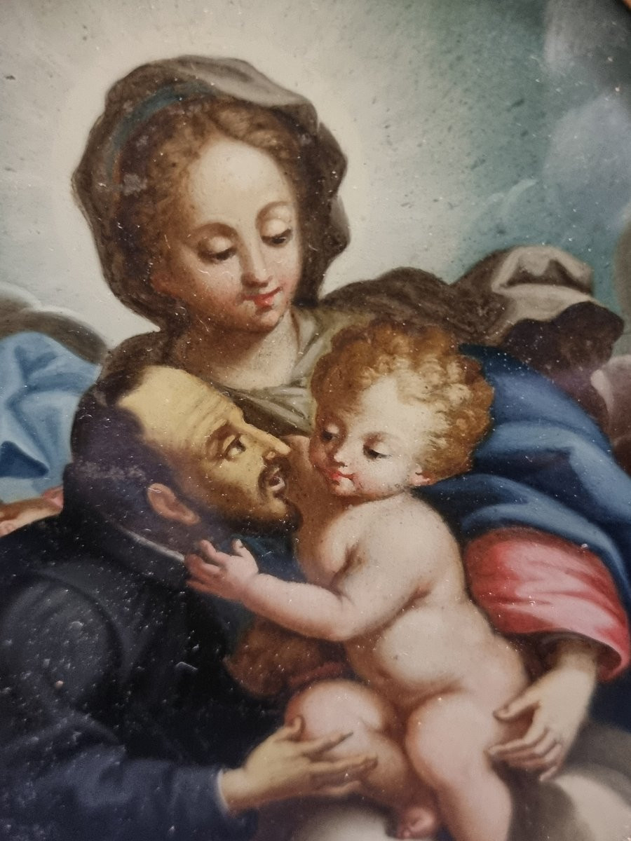 DIPINTO SOTTO VETRO - MADONNA BAMBINO E SANTO - SECONDA META DEL XVII SECOLO ITALIA MERIDIONALE-photo-4