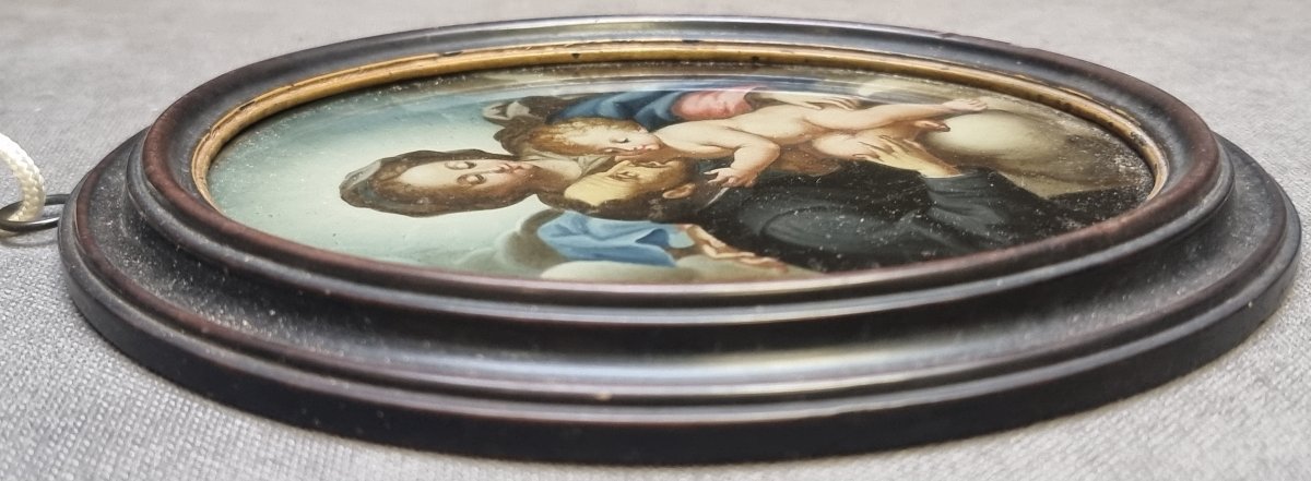 DIPINTO SOTTO VETRO - MADONNA BAMBINO E SANTO - SECONDA META DEL XVII SECOLO ITALIA MERIDIONALE-photo-1