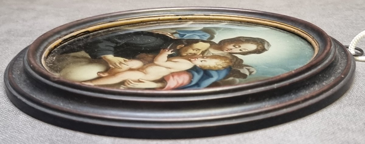 DIPINTO SOTTO VETRO - MADONNA BAMBINO E SANTO - SECONDA META DEL XVII SECOLO ITALIA MERIDIONALE-photo-2