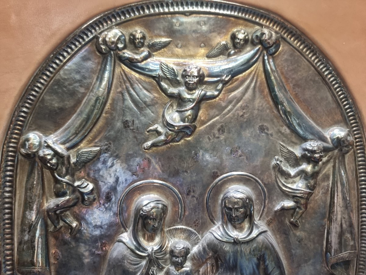 BASSORIELIEVO IN ARGENTO - MADONNA CON BAMBINO E SANT'ANNA - NORD ITALIA - PRIMA META DELL'800-photo-3