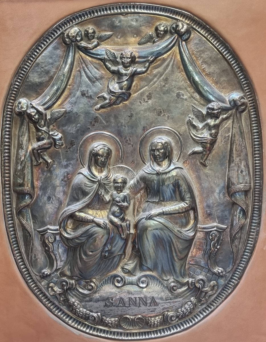 BASSORIELIEVO IN ARGENTO - MADONNA CON BAMBINO E SANT'ANNA - NORD ITALIA - PRIMA META DELL'800-photo-1