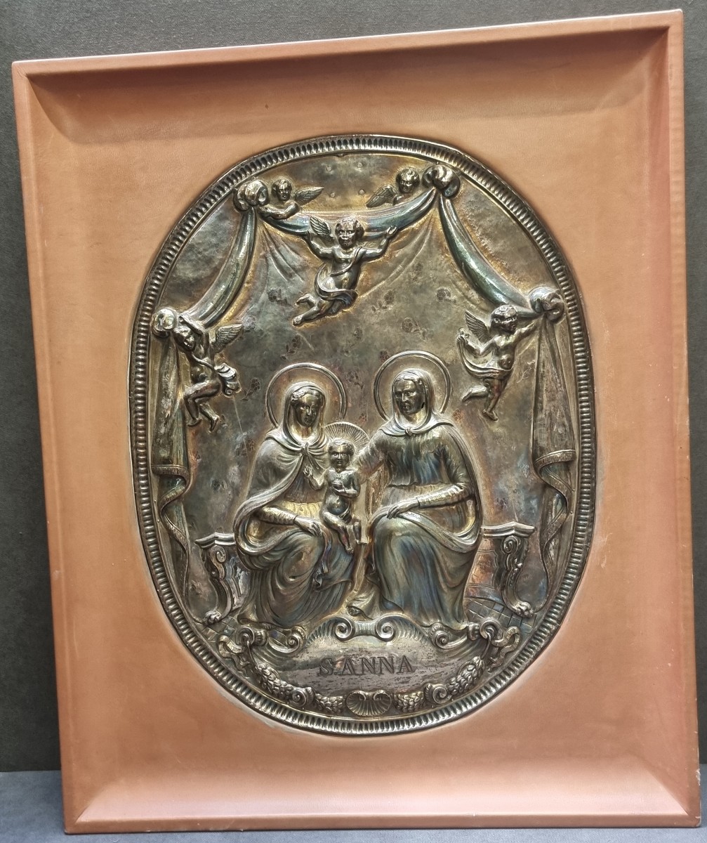 BASSORIELIEVO IN ARGENTO - MADONNA CON BAMBINO E SANT'ANNA - NORD ITALIA - PRIMA META DELL'800