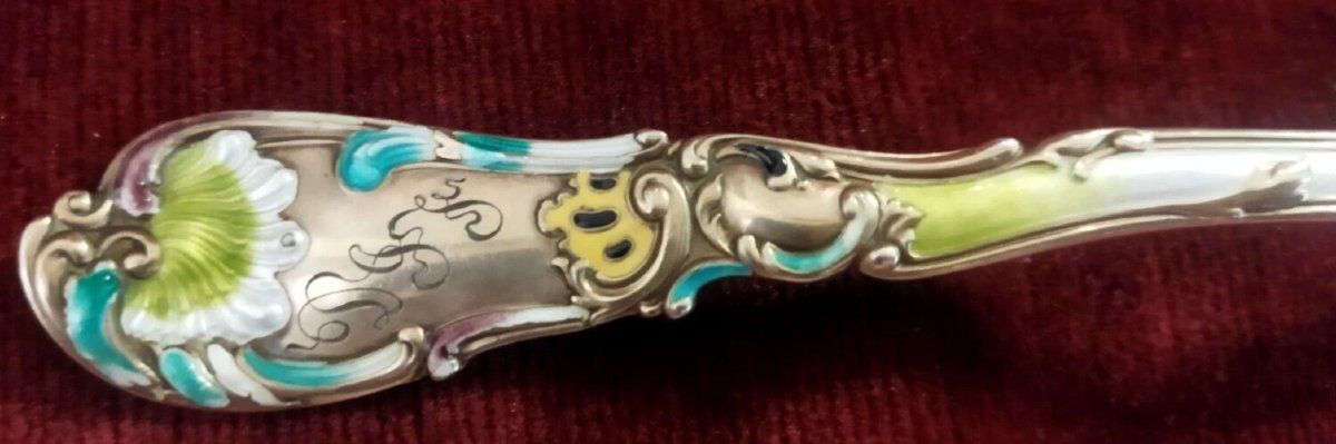 COPPIA POSATE in STERLING 925 e SMALTI primi '900 - LIBERTY-photo-3