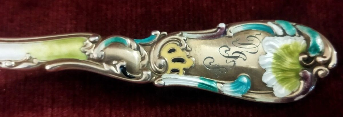 COPPIA POSATE in STERLING 925 e SMALTI primi '900 - LIBERTY-photo-5