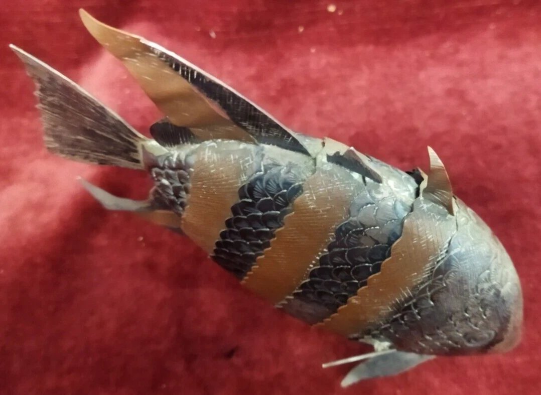SCULTURA PESCE ARTICOLATO IN RAME e ARGENTO  - anni '70-photo-2