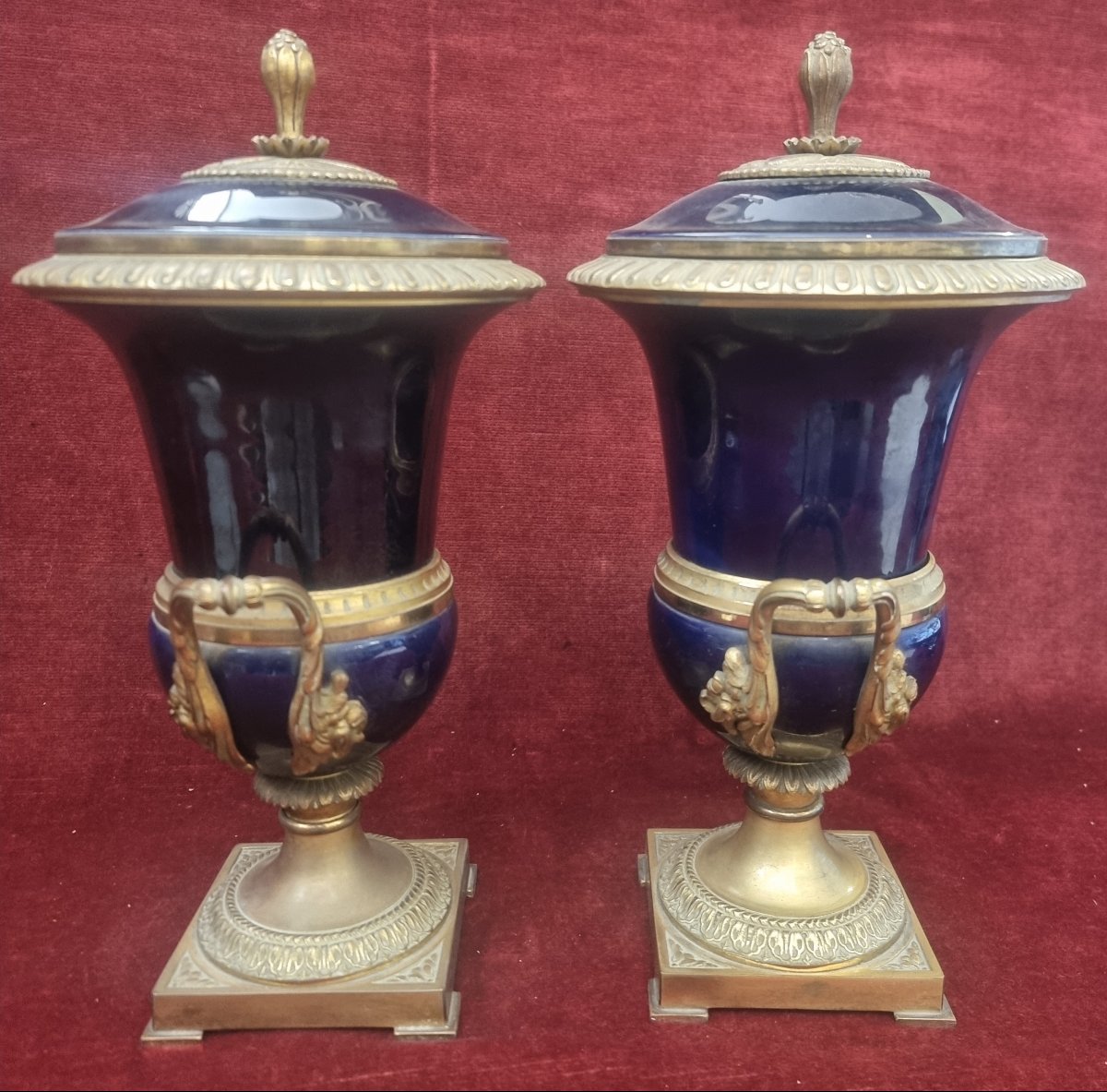 COPPIA VASI IN BRONZO E PORCELLANA BLU DI SEVRES - FRANCIA - PRIMI '900-photo-4