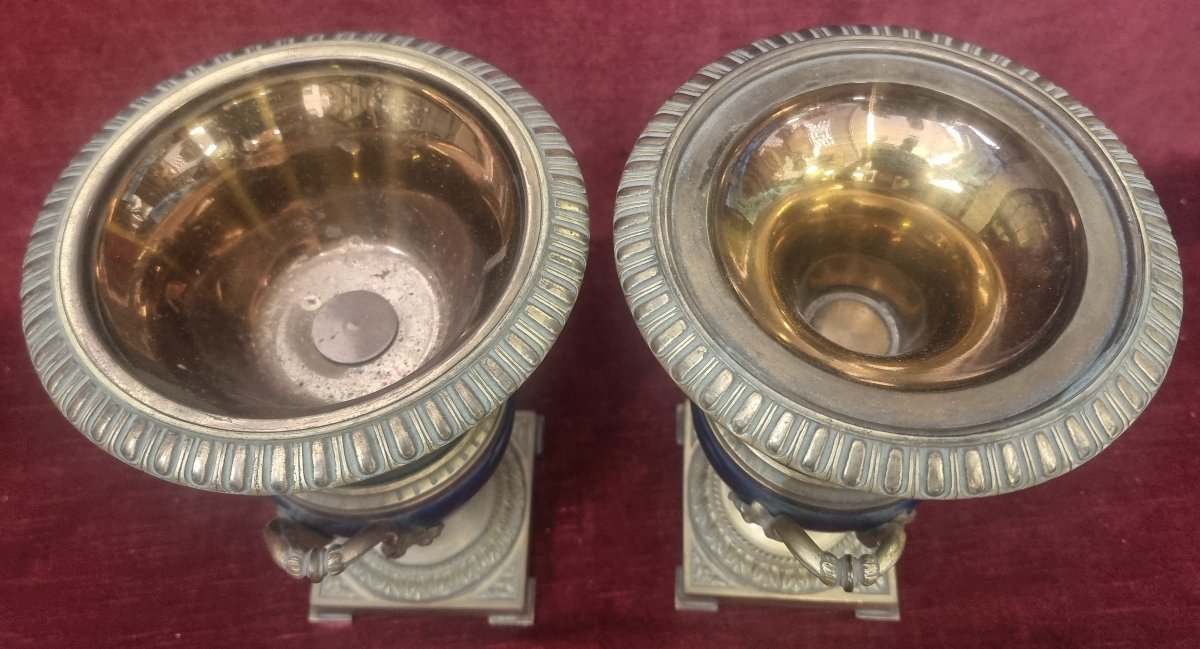 COPPIA VASI IN BRONZO E PORCELLANA BLU DI SEVRES - FRANCIA - PRIMI '900-photo-2