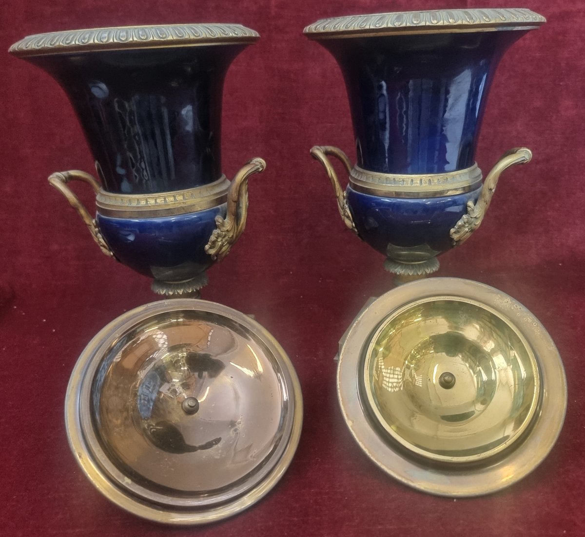 COPPIA VASI IN BRONZO E PORCELLANA BLU DI SEVRES - FRANCIA - PRIMI '900-photo-4