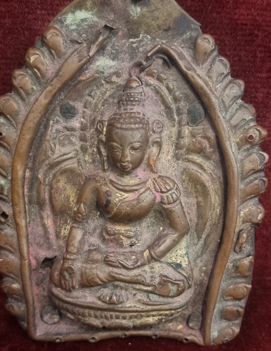 MEDAGLIONE BASSORILIEVO SU RAME - TIBET - XIX SECOLO-photo-3
