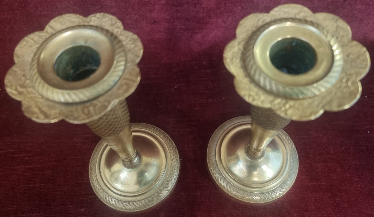 COPPIA CANDELABRI IN BRONZO DORATO - XIX SECOLO - IMPERO - FRANCIA-photo-2