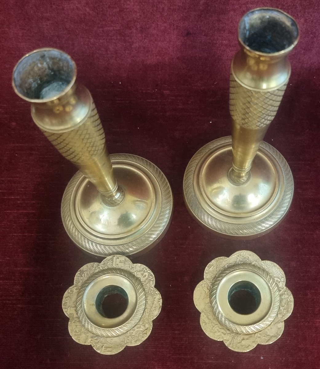 COPPIA CANDELABRI IN BRONZO DORATO - XIX SECOLO - IMPERO - FRANCIA-photo-2