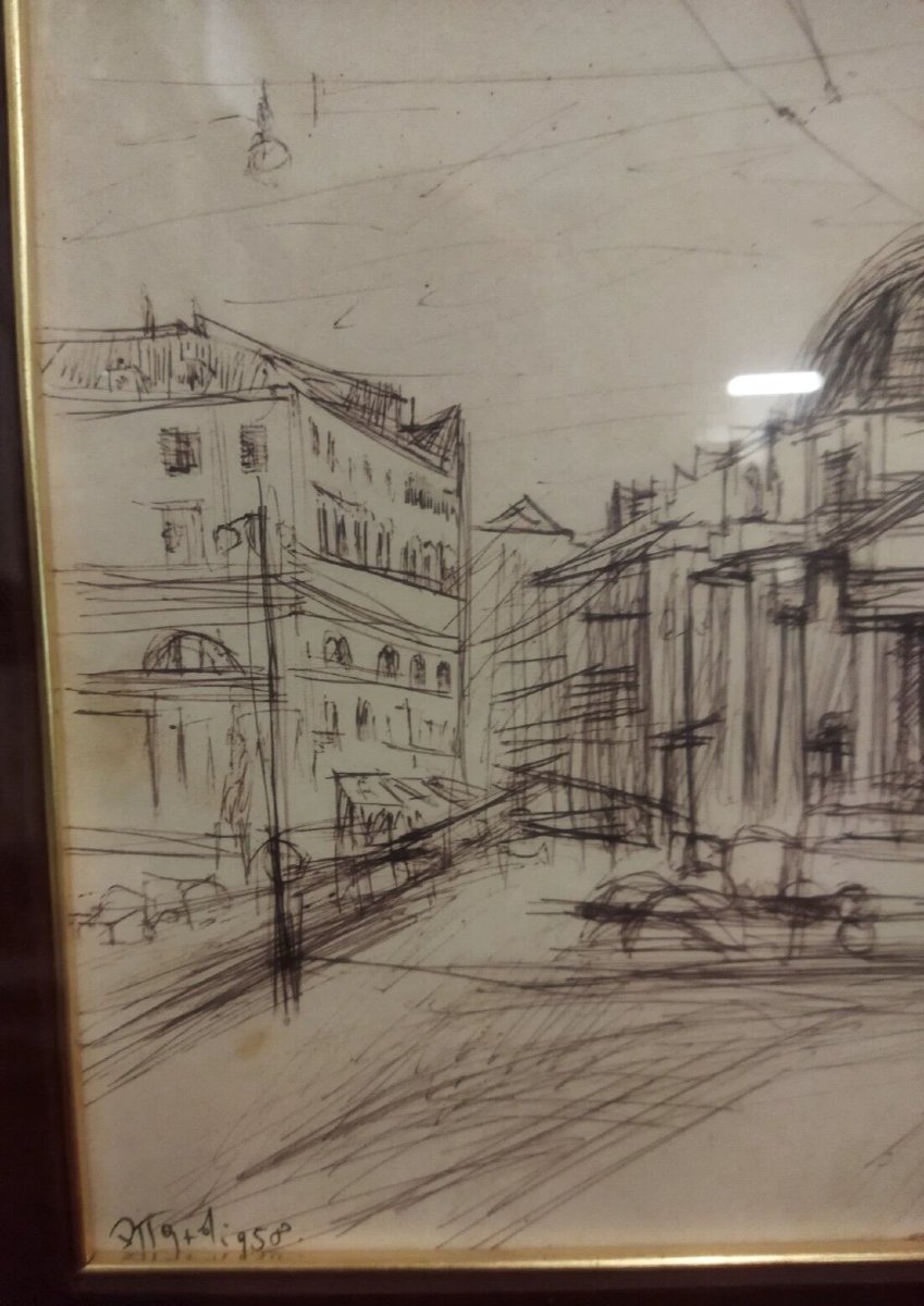 DISEGNO / CHINA Piazza del Popolo, Roma - 1958 di UGO ATTARDI (1923-2006)-photo-3