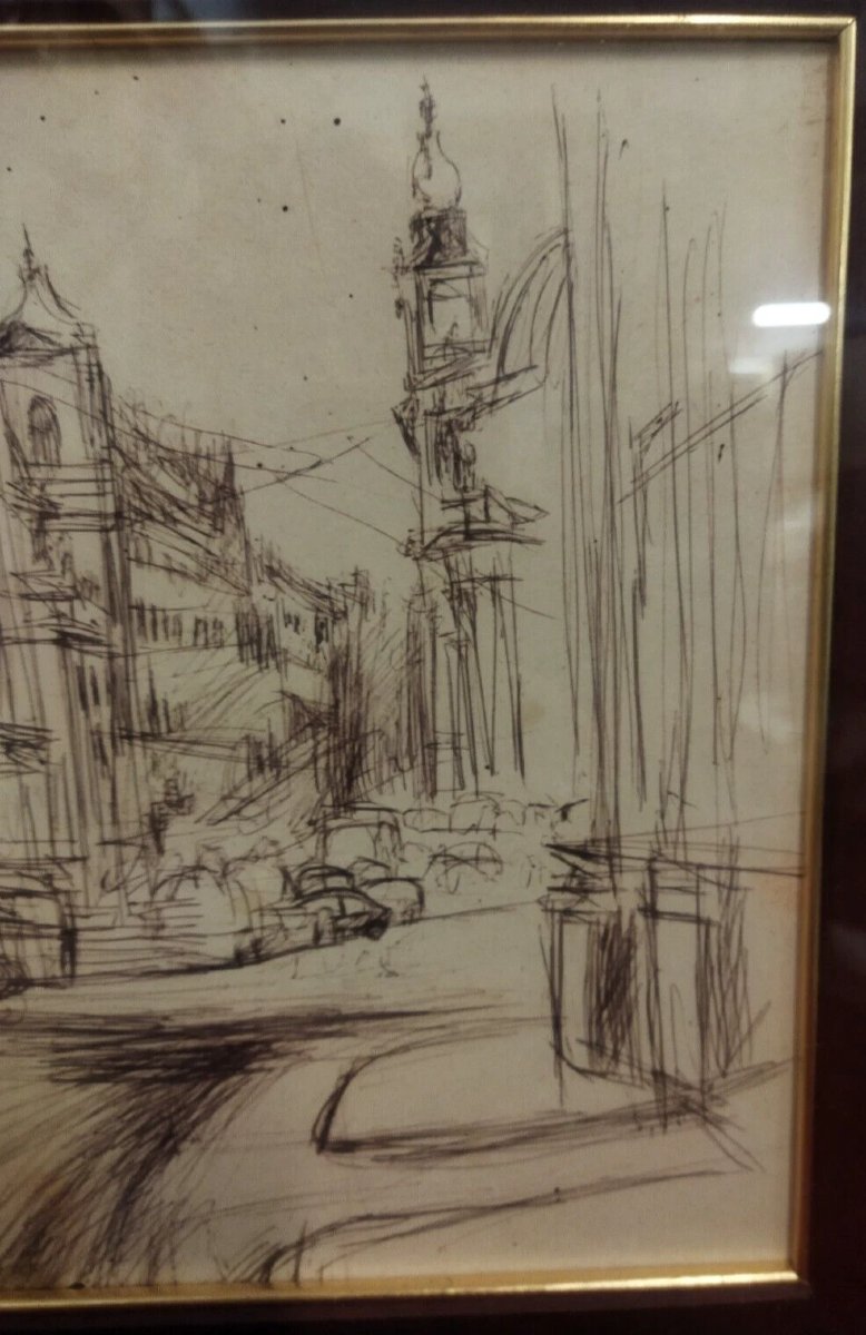 DISEGNO / CHINA Piazza del Popolo, Roma - 1958 di UGO ATTARDI (1923-2006)-photo-1