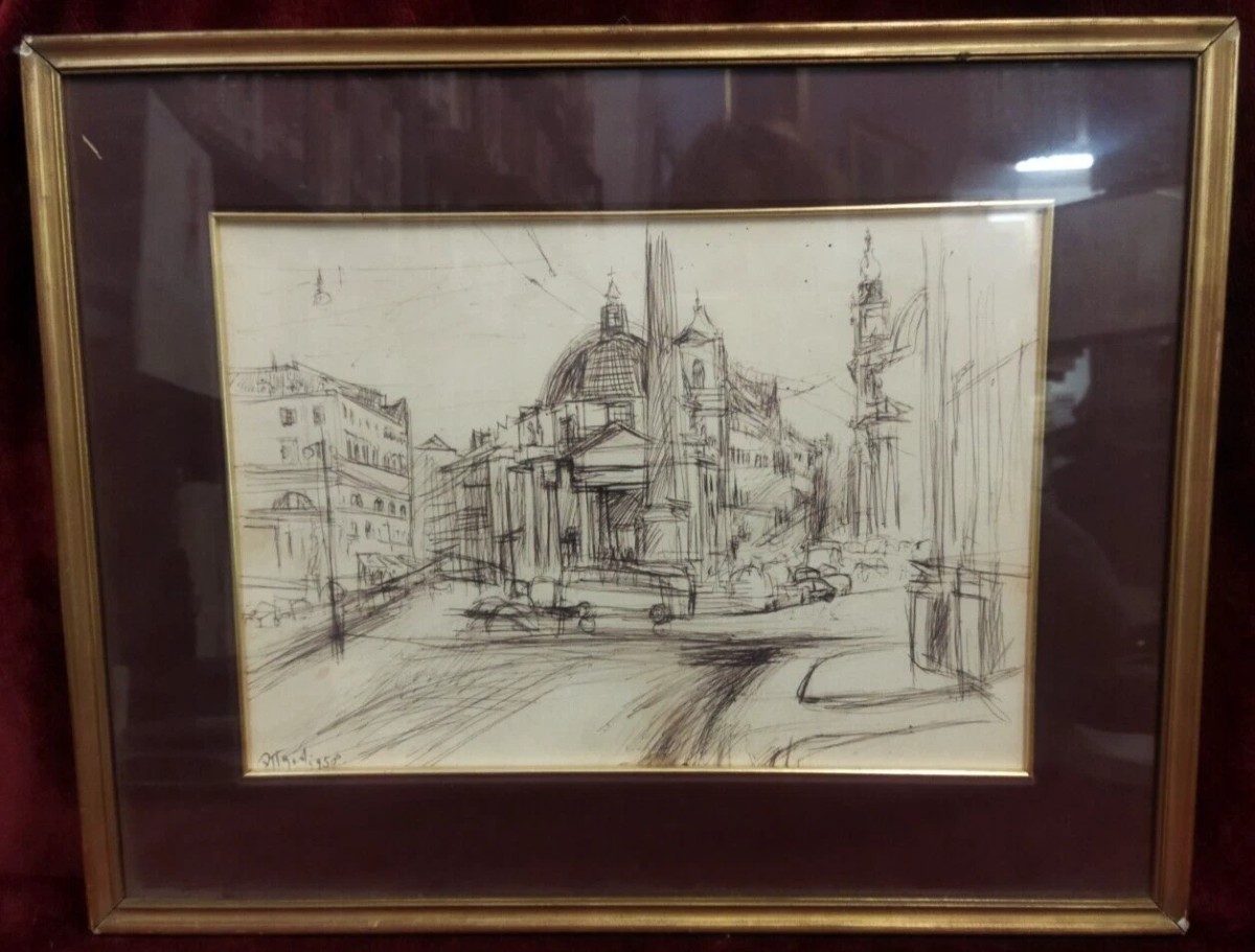 DISEGNO / CHINA Piazza del Popolo, Roma - 1958 di UGO ATTARDI (1923-2006)