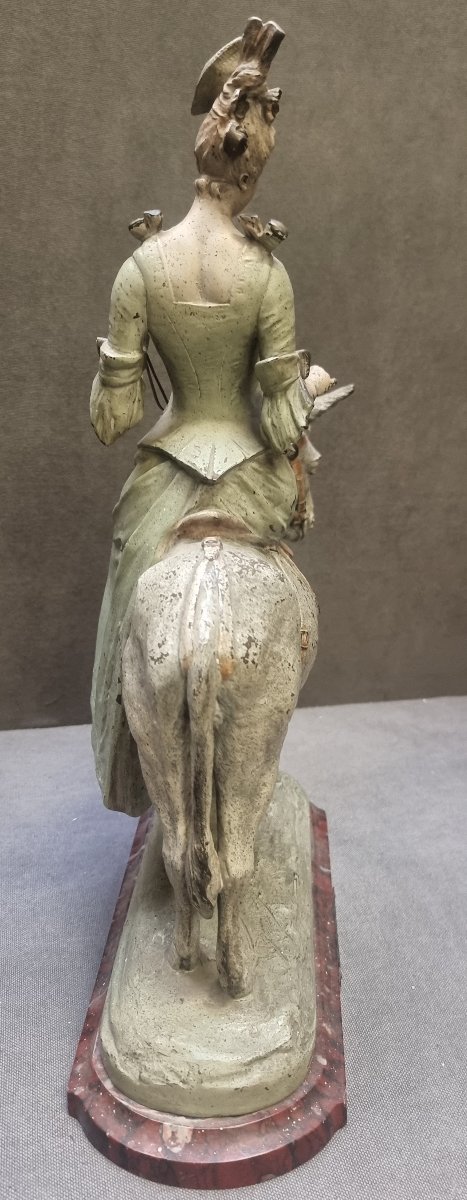 SCULTURA IN BRONZO DIPINTO - "EN EXCURSION" di V. L. BRUYNEEL - XIX SECOLO-photo-2
