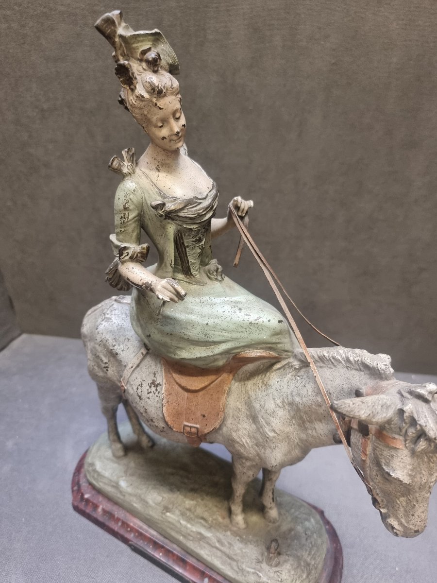 SCULTURA IN BRONZO DIPINTO - "EN EXCURSION" di V. L. BRUYNEEL - XIX SECOLO-photo-4
