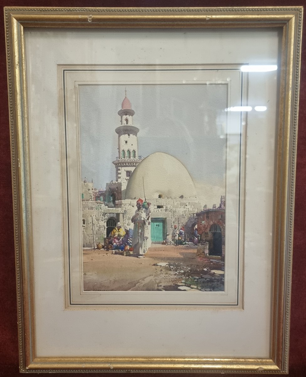 ACQUERELLO - ORIENTALISTA MOSCHEA ARABA - FIRMATO : NOEL HARRY LEAVER (1889-1951)-photo-2