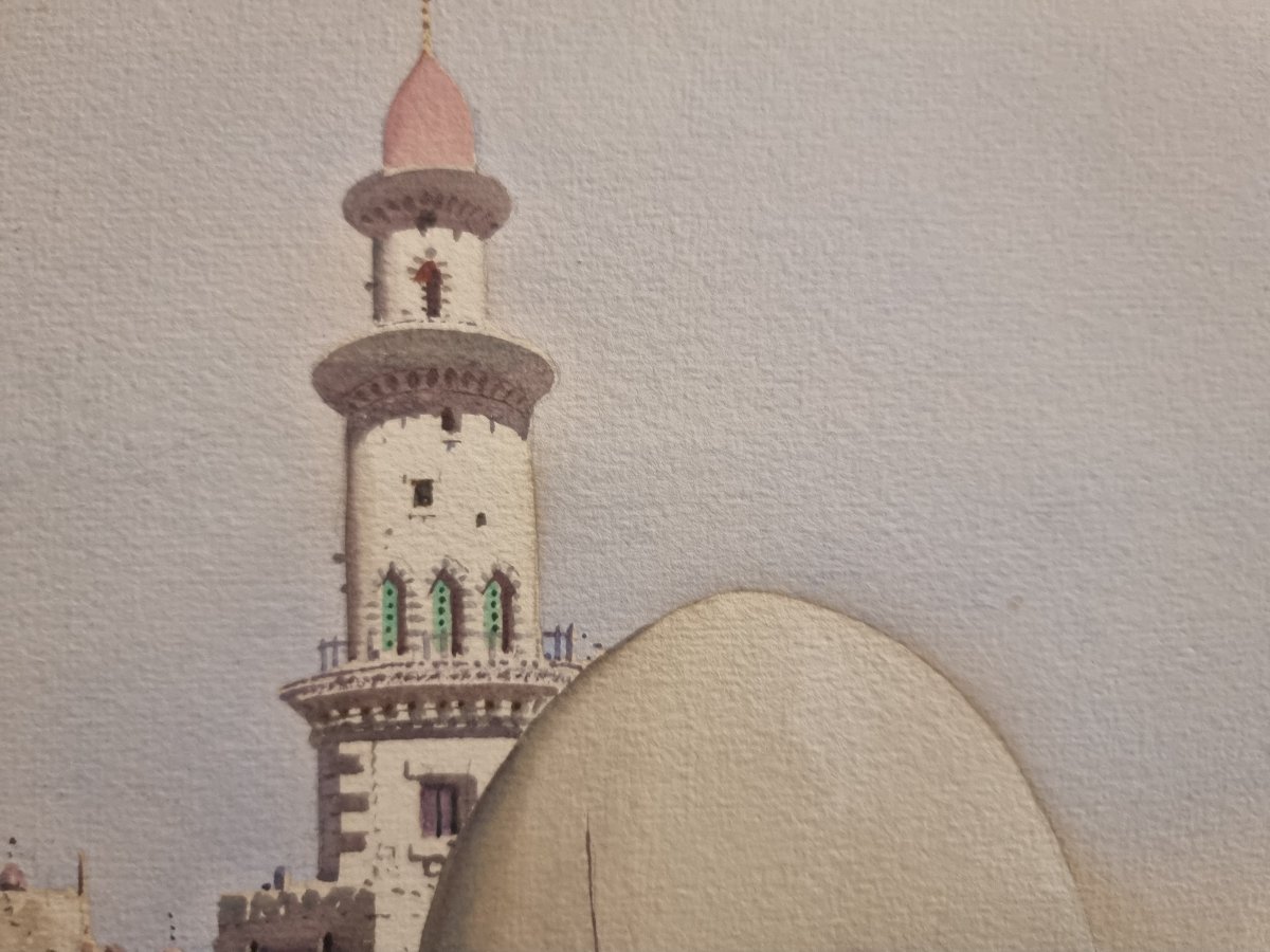 ACQUERELLO - ORIENTALISTA MOSCHEA ARABA - FIRMATO : NOEL HARRY LEAVER (1889-1951)-photo-3