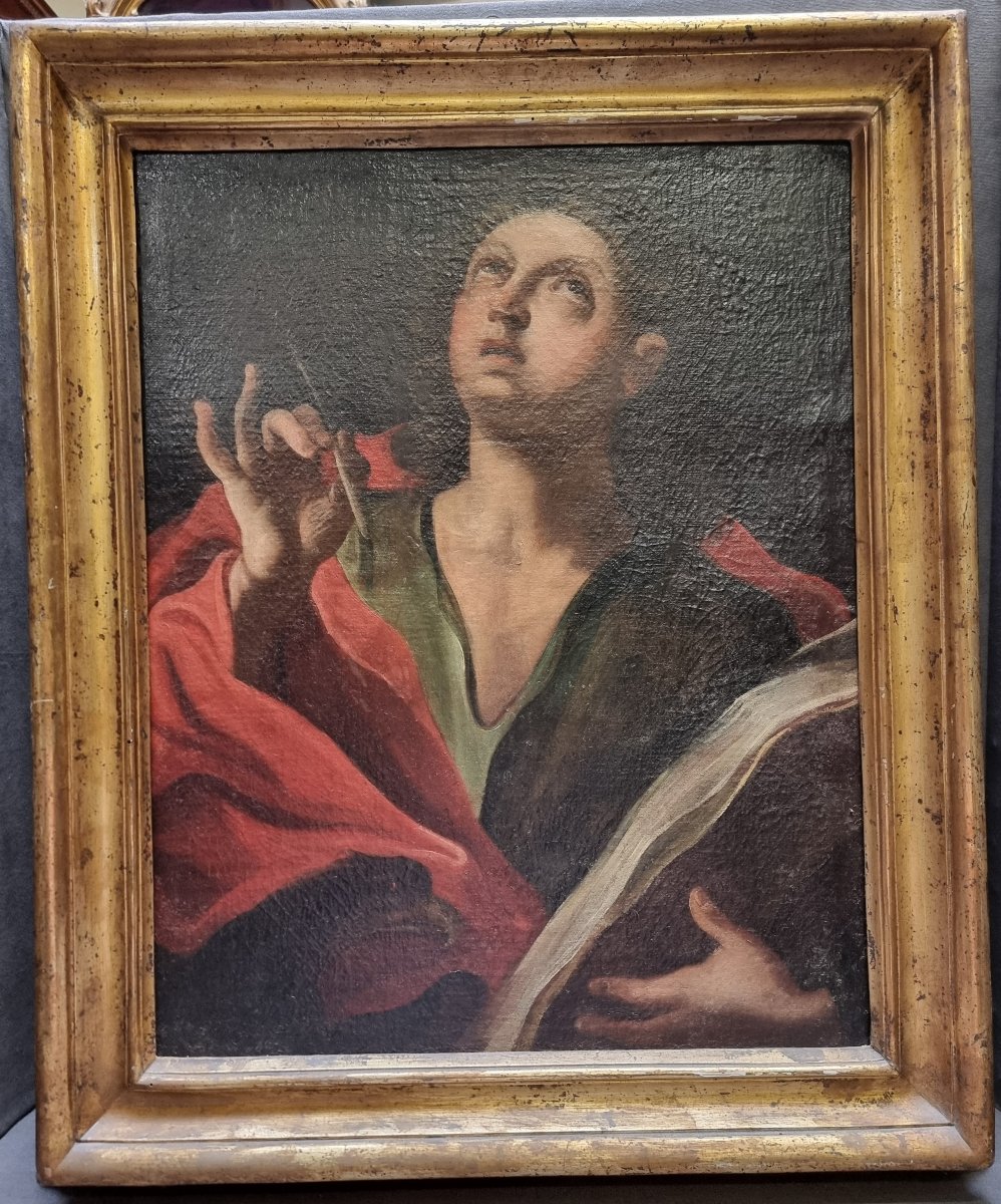 QUADRO OLIO SU TELA - SAN GIOVANNI EVANGELISTA - CON CORNICE SALVADOR ROSA COEVA - XVII SECOLO