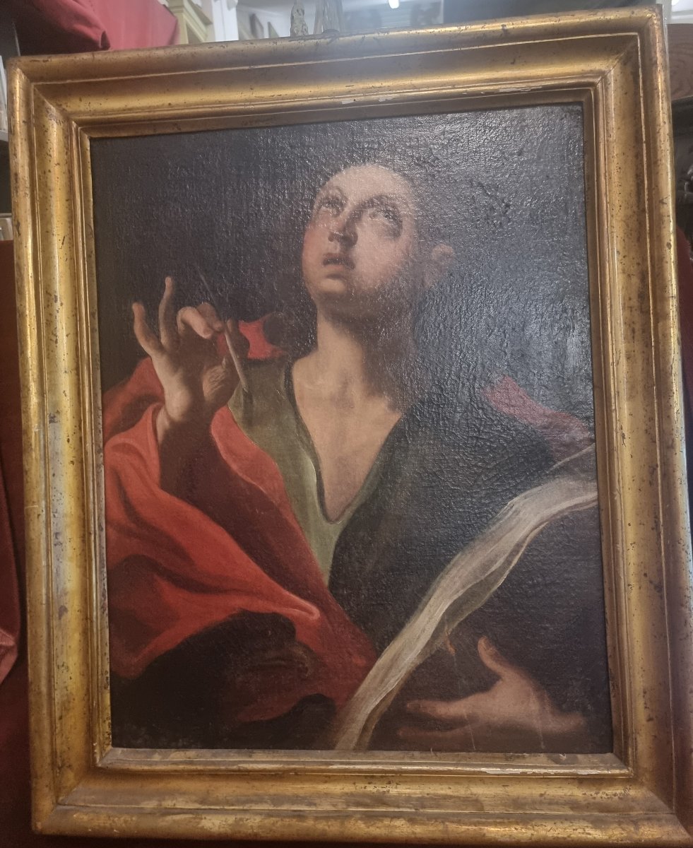 QUADRO OLIO SU TELA - SAN GIOVANNI EVANGELISTA - CON CORNICE SALVADOR ROSA COEVA - XVII SECOLO