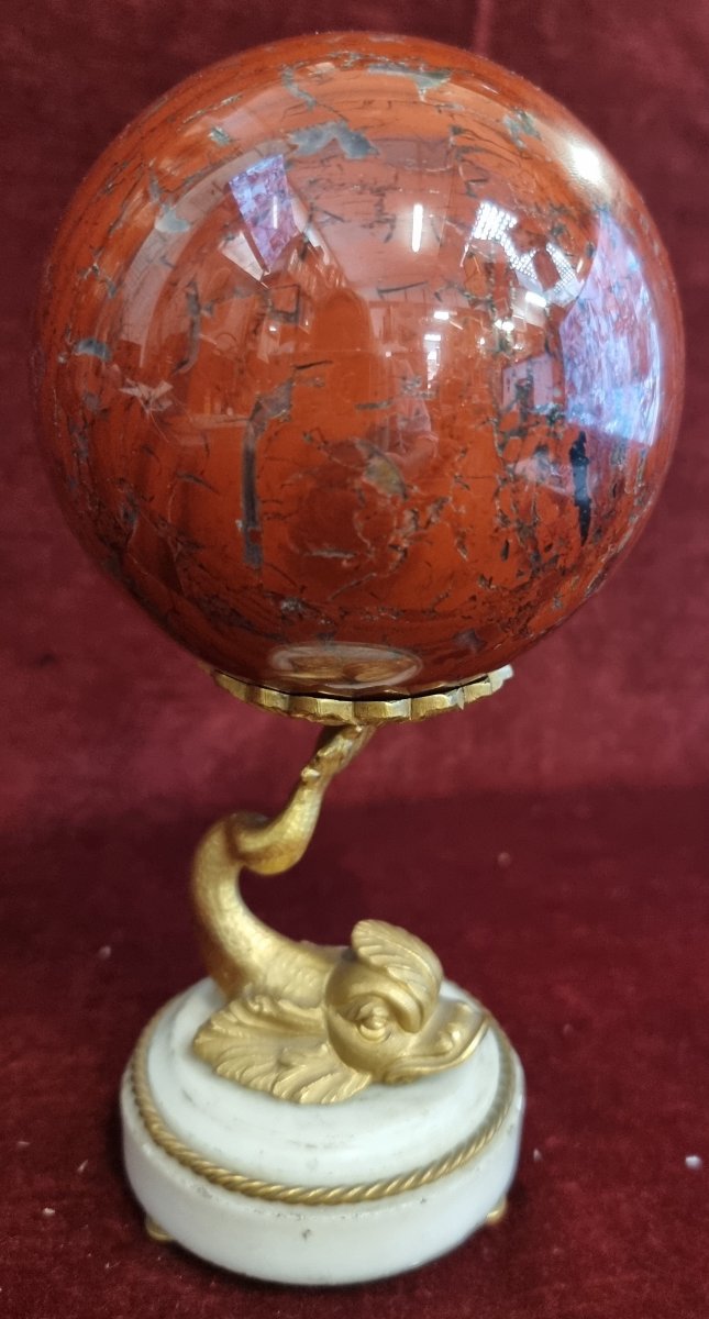 PALLA DI MARMO DIASPRO SU BASE IN MARMO E BRONZO - XIX SECOLO - NAPOLEONE III-photo-2