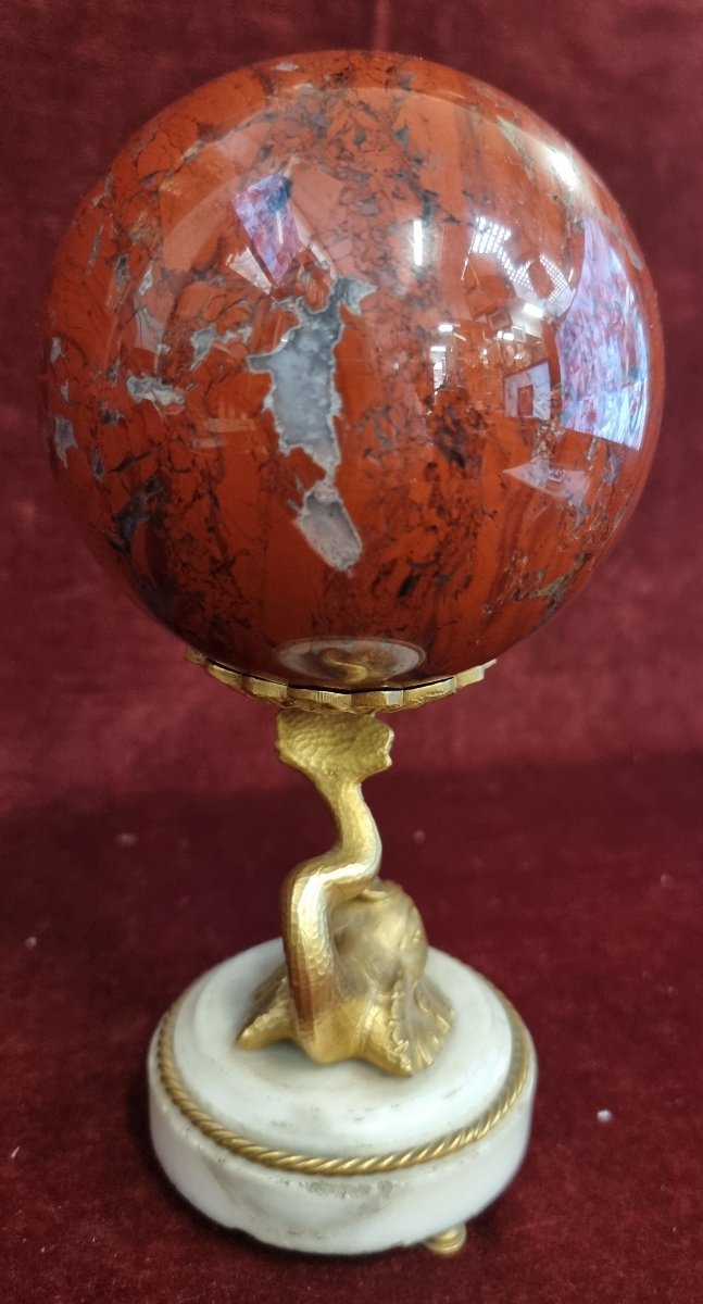 PALLA DI MARMO DIASPRO SU BASE IN MARMO E BRONZO - XIX SECOLO - NAPOLEONE III-photo-3